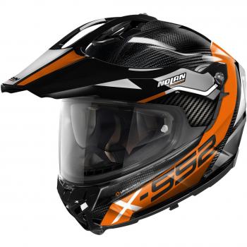 Nolan Casco Adventure X-552 Ultra Carbon Naranja - Casco de moto, material de fibra de carbono ultra ligero, diseño aerodinámico, sistema de ventilación avanzado, interior desmontable y lavable, compatible con sistemas de comunicación