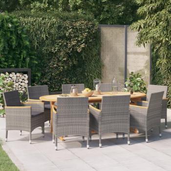 9-Piece Garden Dining Set with Grey Cushions