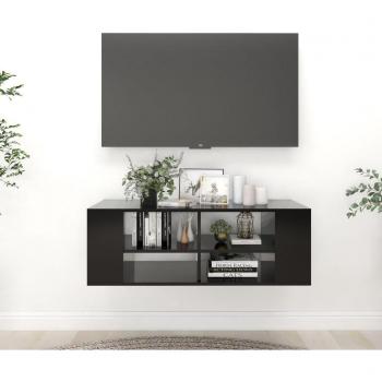 Mueble de pared para TV madera contrachapada 102x35x35 cm, Mueble de salón, Mueble TV, Mueble televisor, Mesa de TV; aglomerado negro 102x35x35 cm