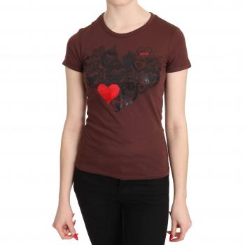Brown Hearts Printed Round Neck T-shirt Top
