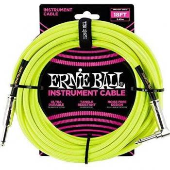 Ernie Ball 5.5m Yellow Braided Instrument Cable with Straight and Angled Connectors