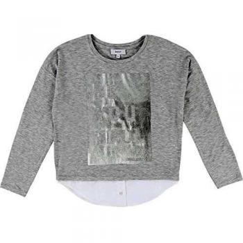 DKNY - Camiseta de manga larga para niño, diseño metálico Gris y plateado. 122 cm-128 cm