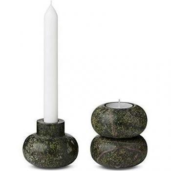 Tom Dixon Rock - Juego de 3 portavelas de mármol apilables y reconfigurables para Crear esculturas de mármol, Regalo Ideal, Verde Bosque