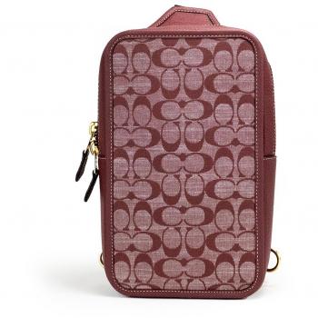 COACH Sullivan Wine Chambray Canvas Pebbled Leather Crossbody Pack Bag