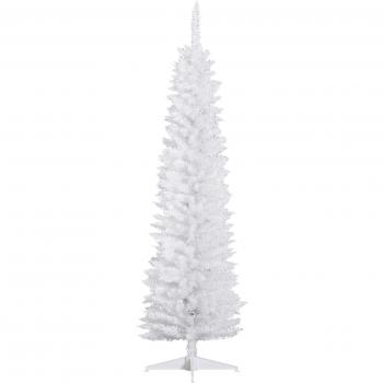 HOMCOM Árbol de Navidad Artificial Blanco 180 cm con 390 Puntas Ignífugo PVC y Soporte Metálico Decoración Navideña Interior Fácil Montaje