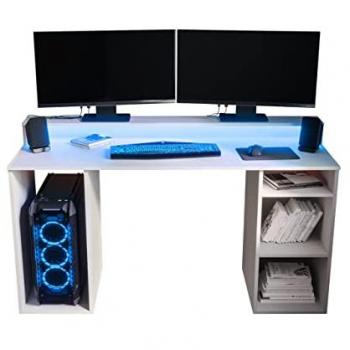 Escritorio Gaming Hartford 323 LED Blanco 138x78x48cm