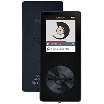 AGPTEK Reproductor de MP3 8 GB Metalico Pantalla DE 1,8 con Función Altavoz y FM Radio, Grabadora de Voz, Negro M07