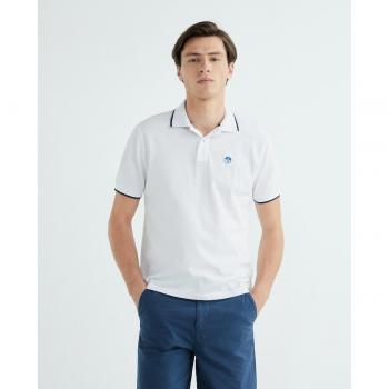North Sails Men's Short Sleeve Organic Cotton Polo Shirt with Contrast Stripes - Size L