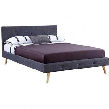 Cama doble escandinava Oslo 160 x 200 cm con cabecera y somier en tejido gris antracita