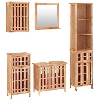 Conjunto de muebles de baño 5 piezas madera maciza de nogal marrón