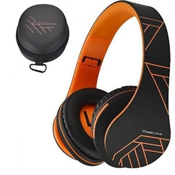 PowerLocus P2 – Auriculares Bluetooth inalambricos de Diadema Cascos Plegables, Casco Bluetooth con Sonido Estéreo Micro SD/TF, FM con micrófono y Audio Cable para Movil, PC, Tablet - Naranja