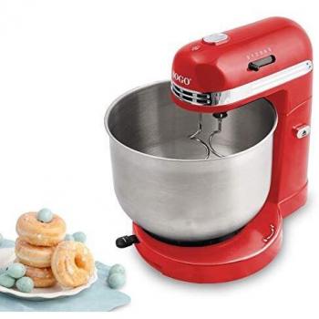 SOGO SS-14505 Amasadora para Repostería, Pan y más, Mezcladora y Batidora de Varillas, Con bol Giratorio de Acero Inoxidable 3,5L sin tapa, Con 5 velocidades + Turbo, Sin BPA 350W Rojo