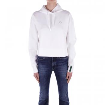 Sudadera con capucha Lacoste para mujer, color blanco, con pequeño logo, talla 36