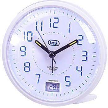 Reloj Despertador Trevi SL 3P27 Blanco - Cuarzo, Gran Esfera, Movimiento Silencioso, Iluminación LED, Indicador de Temperatura, Botón Snooze