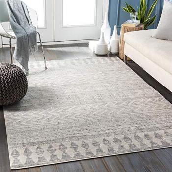 Surya MYKONOS Modern Boho Scandinavian Area Rug, Rectangular, 8mm Pile Height, Grey and Ivory, 160x215 cm