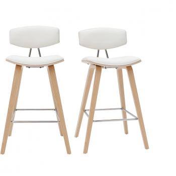 Taburetes de bar modernos blanco y madera clara A69 cm (lote de 2) VASCO