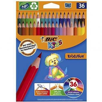 BIC Kids Evolution ECOlutions Lápices para Colorear - colores Surtidos, Blíster de 36 unidades
