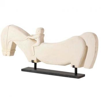 Figura Decorativa Caballo de Piedra Blanca 84x10x35 cm