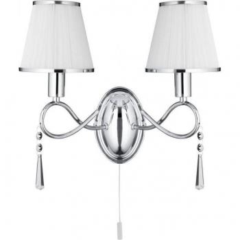 Aplique de pared Simplicity Cromo con 2 bombillas E14 y pantalla de cristal, 32 cm