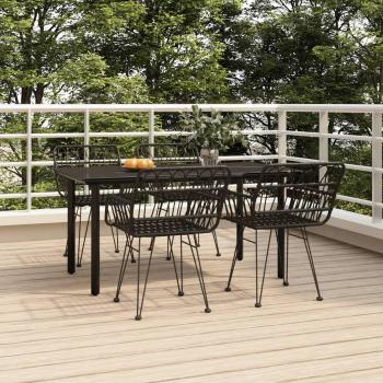 5-Piece Black Poly Rattan Garden Dining Set