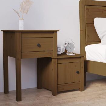 Mesita de noche ámbar 79,5x38x65,5 cm madera maciza de pino marrón miel