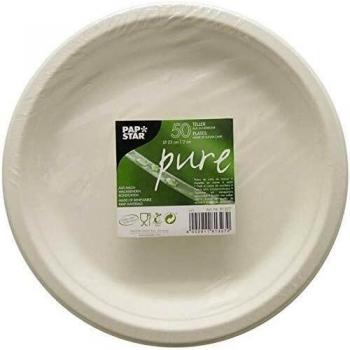 Platos Desechables de Azucar 50 Unidades Ø 23 cm, Biodegradables y Ecológicos, Color Blanco