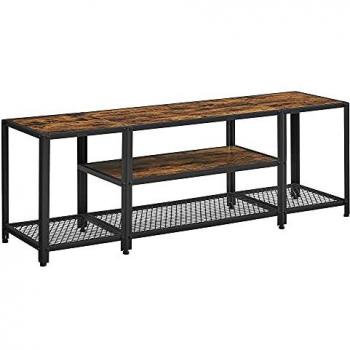 Mueble de TV Industrial con Estantes Abiertos, para Pantallas de hasta 65 Pulgadas, 147 cm, con 3 Cajones y Acabado Marrón Rústico y Negro