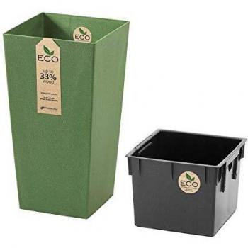 Prosperplast Macetero con depósito Adicional Urbi Square Eco 11,4 L en Color Verde 19,5 x 19,5 x 37,5 cm, Pequeño