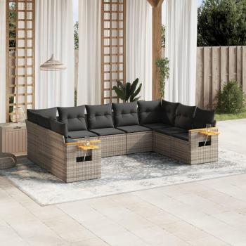 9-Piece Grey Poly Rattan Garden Sofa Set with Cushions