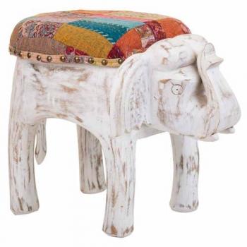 Taburete Blanco Acabado Artesanal 36x51x37h Cm - Diseño Artesanal - Tamaño Compacto