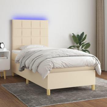 Cama Box Spring con Colchón y Luces LED Crema 100x200 cm Textil