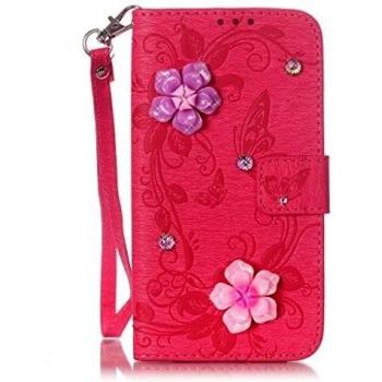 case cover para Samsung Galaxy S7 Edge,Crisant Pegar la flor del rhinestone diseño función billetera Con Ranura Para Tarjetas Soporte Protección flip Teléfono Celular Cuero funda Carcasa para Samsung Galaxy S7 Edge Rosa
