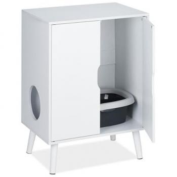 Mueble para Arenero de Gatos Blanco, 2 Puertas y Entrada Lateral, 77x58x40 cm - Relaxdays