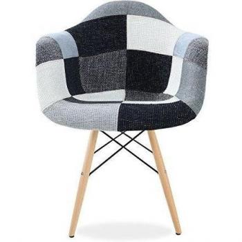 Silla WOODEN ARMS -Black White Patchwork Edition--Blanco y negro-Unica Inspiración DAW de Charles & Ray Eames