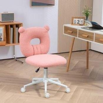 Silla de Escritorio Moderno Homcom Rosa con Asiento Ajustable en Altura, Silla Giratoria Infantil con Respaldo en Forma de Oso, Carga máxima 120 kg, Dimensiones 80-90x50x