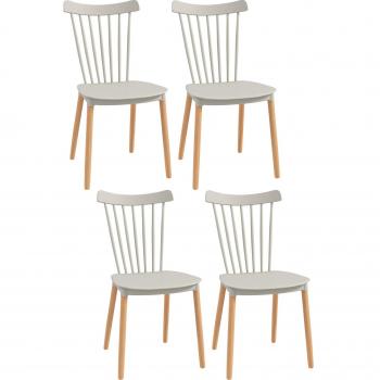 HOMCOM Juego de 4 Sillas de Comedor Estilo Nórdico con Asiento de Polipropileno, Respaldo Alto y Patas de Madera de Haya, Carga Máxima 120
