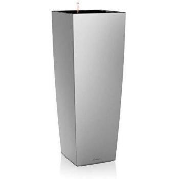 Macetero Lechuza Cubico Alto Premium 40 cm Plástico Rectangular Plata Metalizada