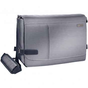 Leitz 60190084, Maletín bandolera para ordenador portátil de 15,6 Smart Traveller, Poliéster/Piel, Plata