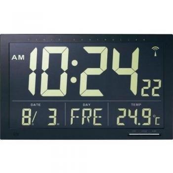Technikus Digital Jumbo Radio Reloj de pared con pantalla de temperatura interior/números dorados