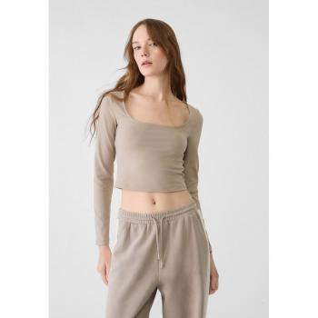 Stradivarius Brown XL Square Neck Crop Top