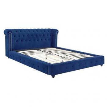 Cama Chesterfield 180 x 200 cm - Terciopelo Azul Rey - TONGERLA