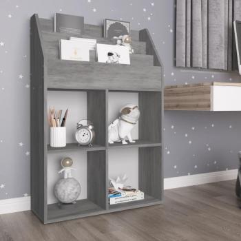 Revistero de niños de madera de ingeniería y aglomerado en color gris hormigón, dimensiones 71x30x114 cm