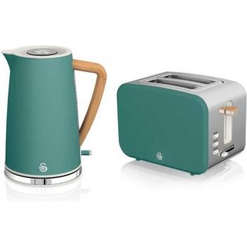 Swan Nordic Set Desayuno Hervidor de Agua Inalámbrico 1,7L 2200W y Tostadora Pan Ranura Ancha 2 Rebanadas con 3 Funciones, Diseño Modern