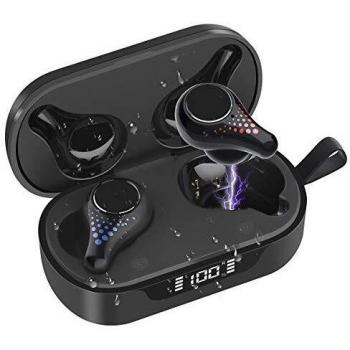 Arsiperd Auriculares Inalámbricos Bluetooth 5.0, IPX7 Impermeable, Hi-Fi Estéreo Micrófono, Control Tactil, Pantalla LCD Estuche de Carga, Auriculares Inalámbricos Deporte para iOS Android