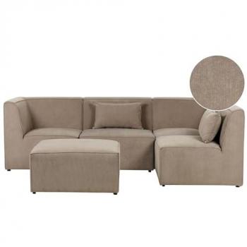 Sofá Modular 4 Plazas en Pana Taupe con Otomana Lado Izquierdo Lemvig