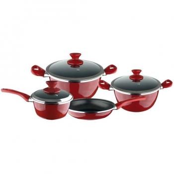 MAGEFESA ESP-Fit - Batería de Cocina 7 Piezas. Material Acero vitrificado Exterior Rojo. Antiadherente bicapa Reforzado. Apta para Todo Tipo de cocinas, Especial inducción. 50% de Ahorro energético.