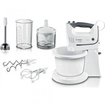 Batidora de mano Bosch ErgoMixx MFQ37490, 750 W, 5 velocidades y turbo, color blanco y gris