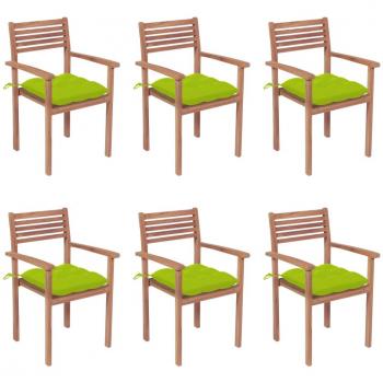 Stackable Teak Garden Chairs with Cushions - Set of 6