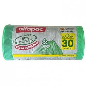 ALFAPAC Bolsas de basura 15u Antibacterias Ultra resistentes Triple capa Antigoteo 30L autocierre