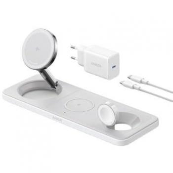 Estación de Carga Inalámbrica Magnética Anker MagGo 15W 3 en 1 con Conector EU, Color Blanco